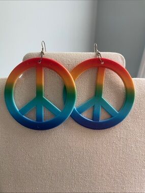 Rainbow Peace Sign Hoop Earrings love and peace.